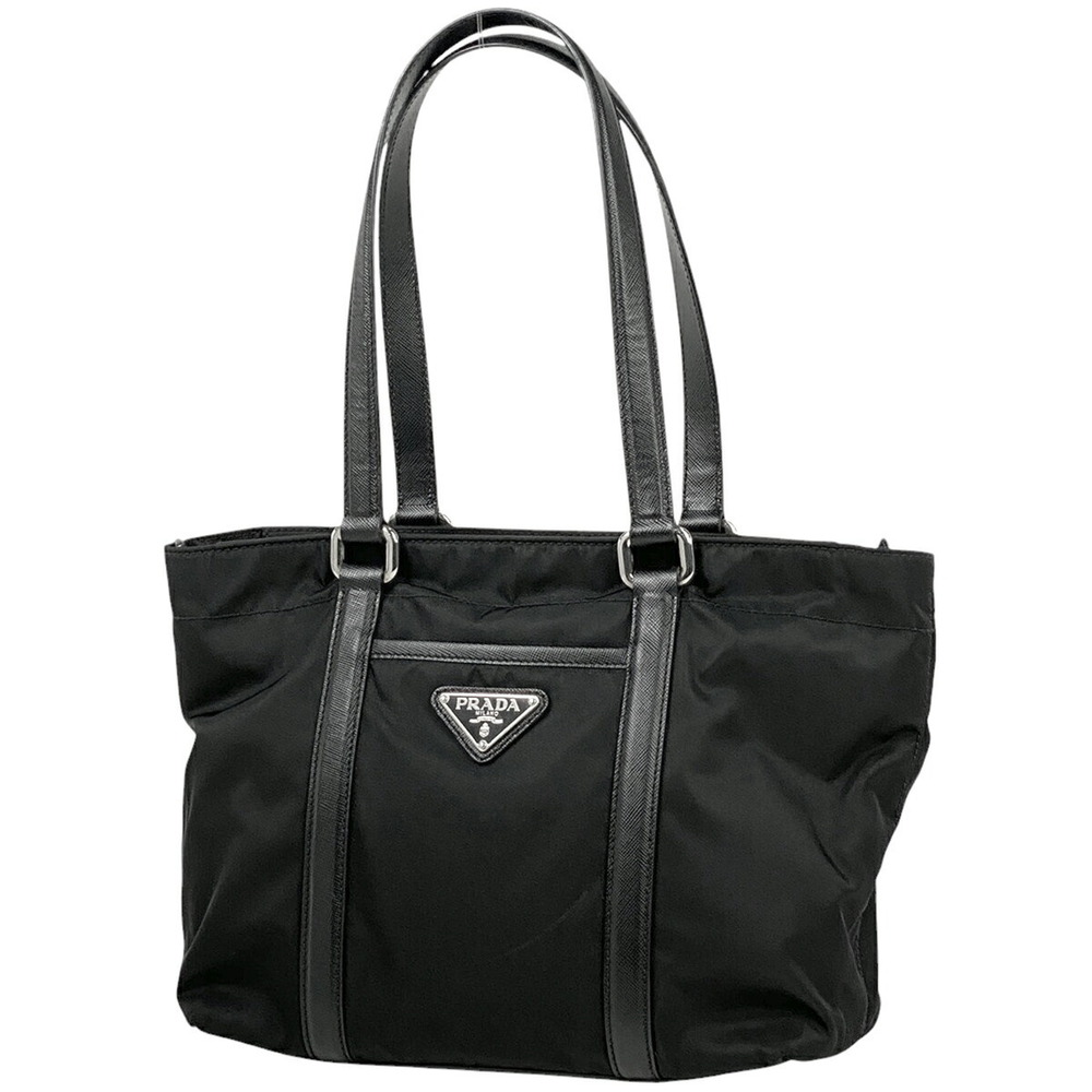 Prada Logo Plate Tote Bag Shoulder Nero Black